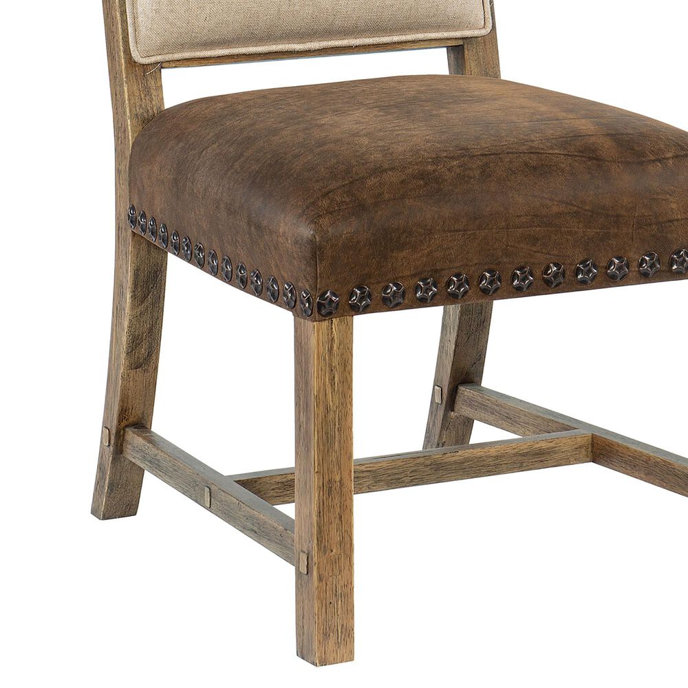 Hooker Furniture Big Sky Fabric Back/Leather Cushion Side Chair in Vintage Natural and Charcoal with Nailhead Trim, , large