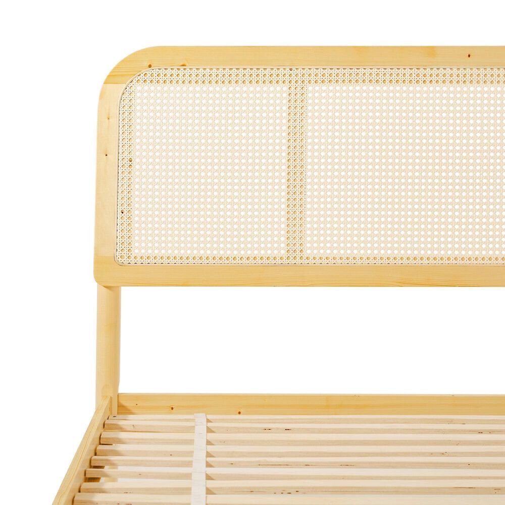 Walker Edison Neru King Platform Bed with Curved Rattan Headboard in Natural, , large