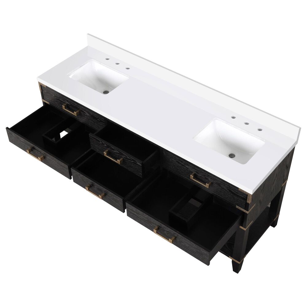 Lexora Home Norwalk 72&quot; Double Bathroom Vanity in Black Oak with White Quartz Top and Rectangular Sinks, , large
