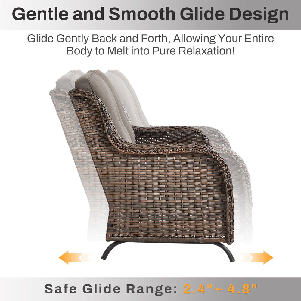 Sunwell Garden Outdoor Glider Loveseat with Brown Rattan in Gray, , large