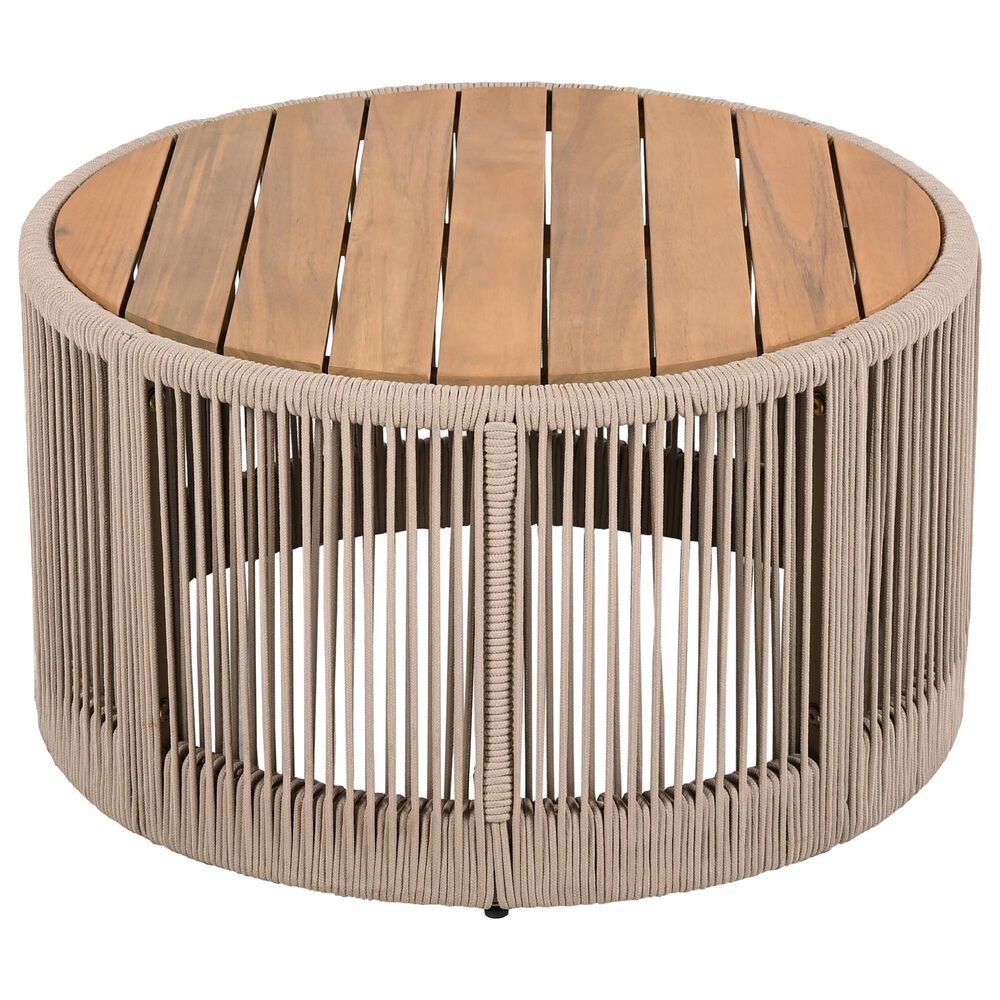 Hearth and Haven 2-Piece Outdoor Coffee Table and Side Table Set with Woven Rope Design in Beige and Teak, , large