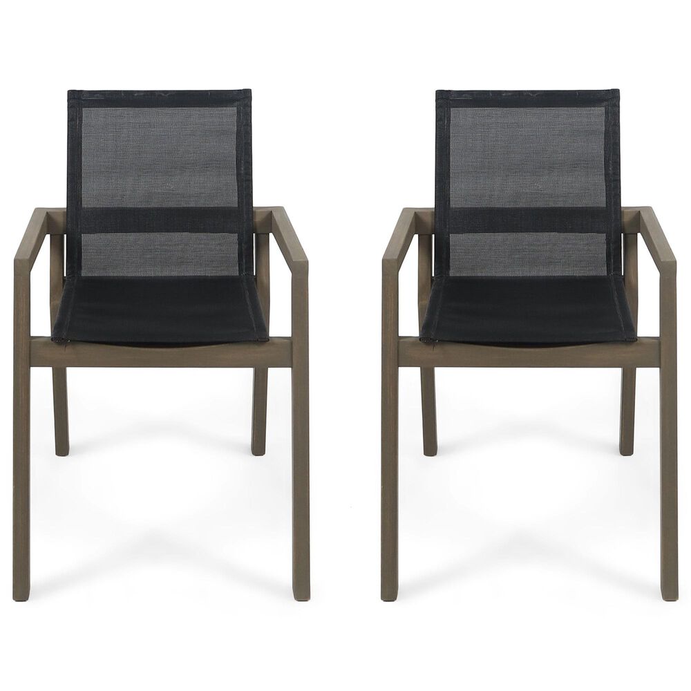Hearth and Haven Belfast Outdoor Dining Chair with Grey Frame in Black (Set of 2), , large