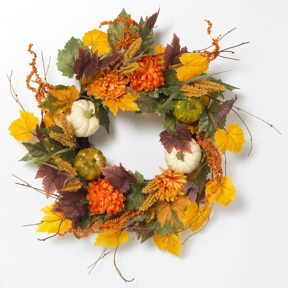 The Gerson Company 26" Harvest Wreath with Pumpkin and Berry in Orange, , large