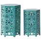 Hearth and Haven Eliana 2-Piece Outdoor Hexagon Metal Side Table Set with Sunburst Cut Out Design in Teal, , large