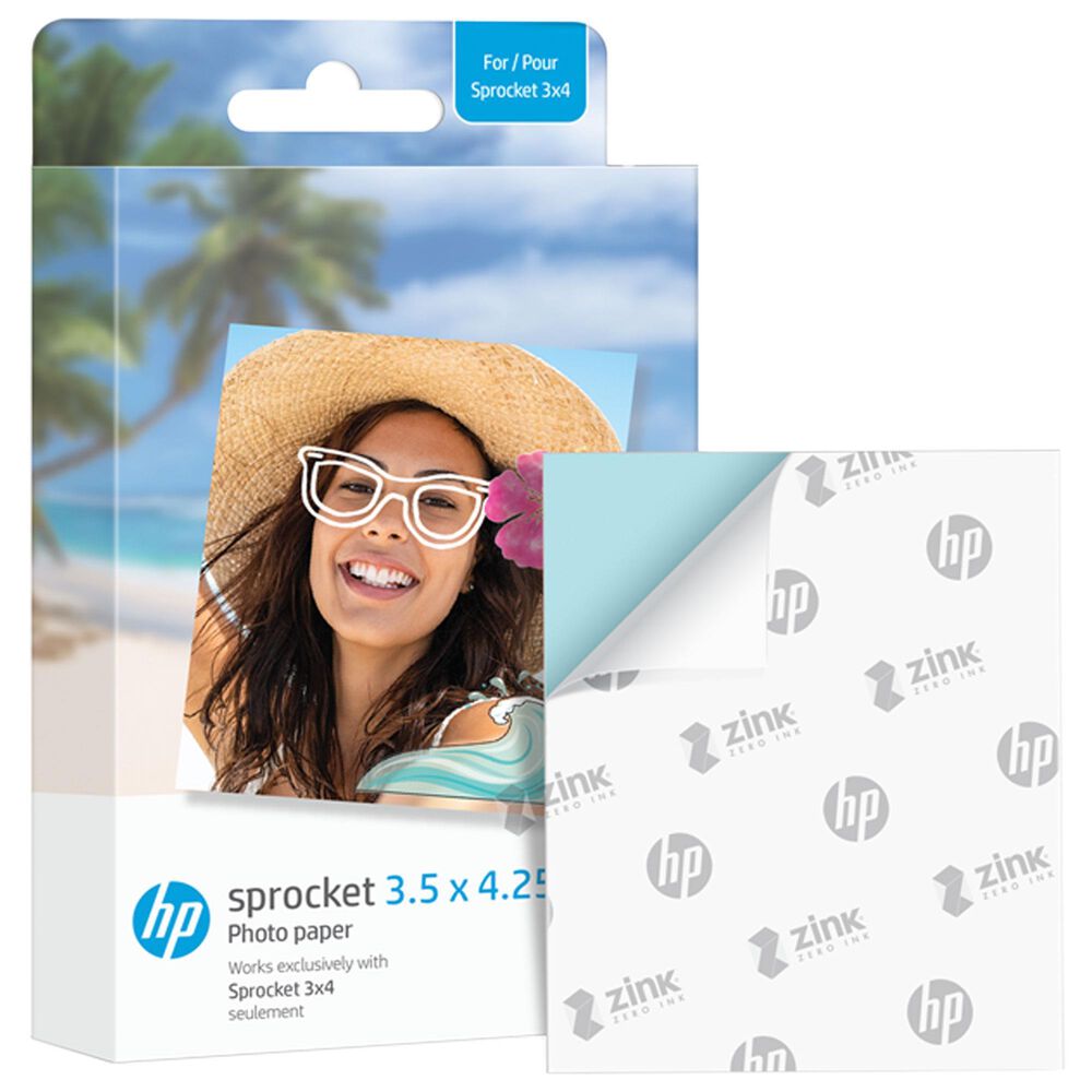 HP Sprocket 3.5&quot; x 4.25&quot; Zink Sticky backed Photo Paper &#40;20 Pack&#41; in White, , large