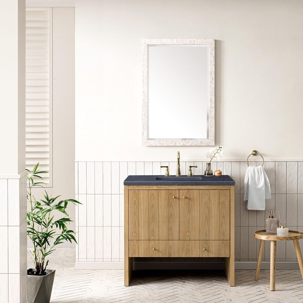 James Martin Vanities Hudson 36&quot; Single Bathroom Vanity in Light Natural Oak with 3 cm Charcoal Soapstone Quartz Top and Rectangular Sink, , large