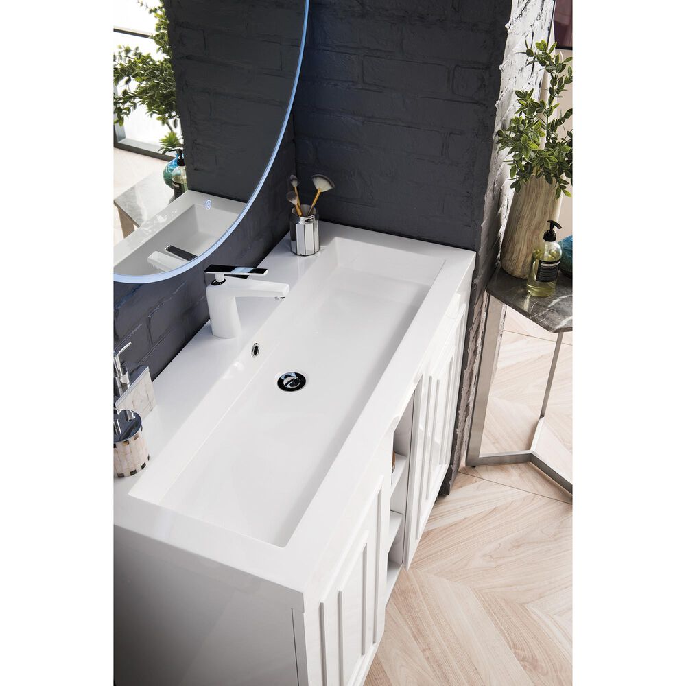 James Martin Vanities Alicante 39.5&quot; Single Bathroom Vanity in Glossy White and Brushed Nickel with 5 cm White Glossy Resin Top and Rectangular Sink, , large