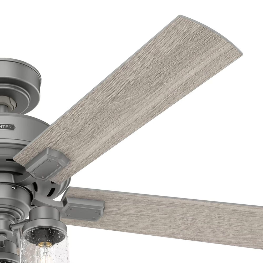 Hunter Hartland 52&quot; Clear Seeded Ceiling Fan with LED Lights in Matte Silver, , large