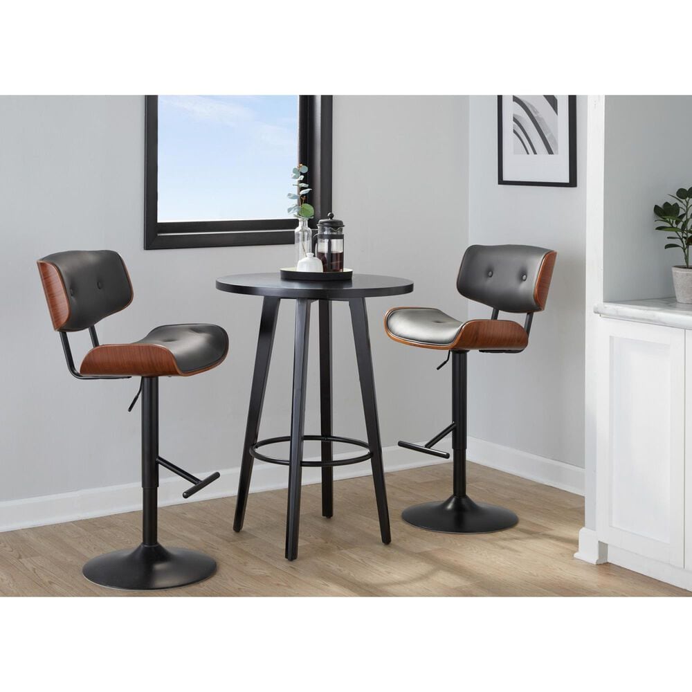 Lumisource Lombardi Swivel Adjustable Barstool with Grey Cushion in Black and Walnut, , large