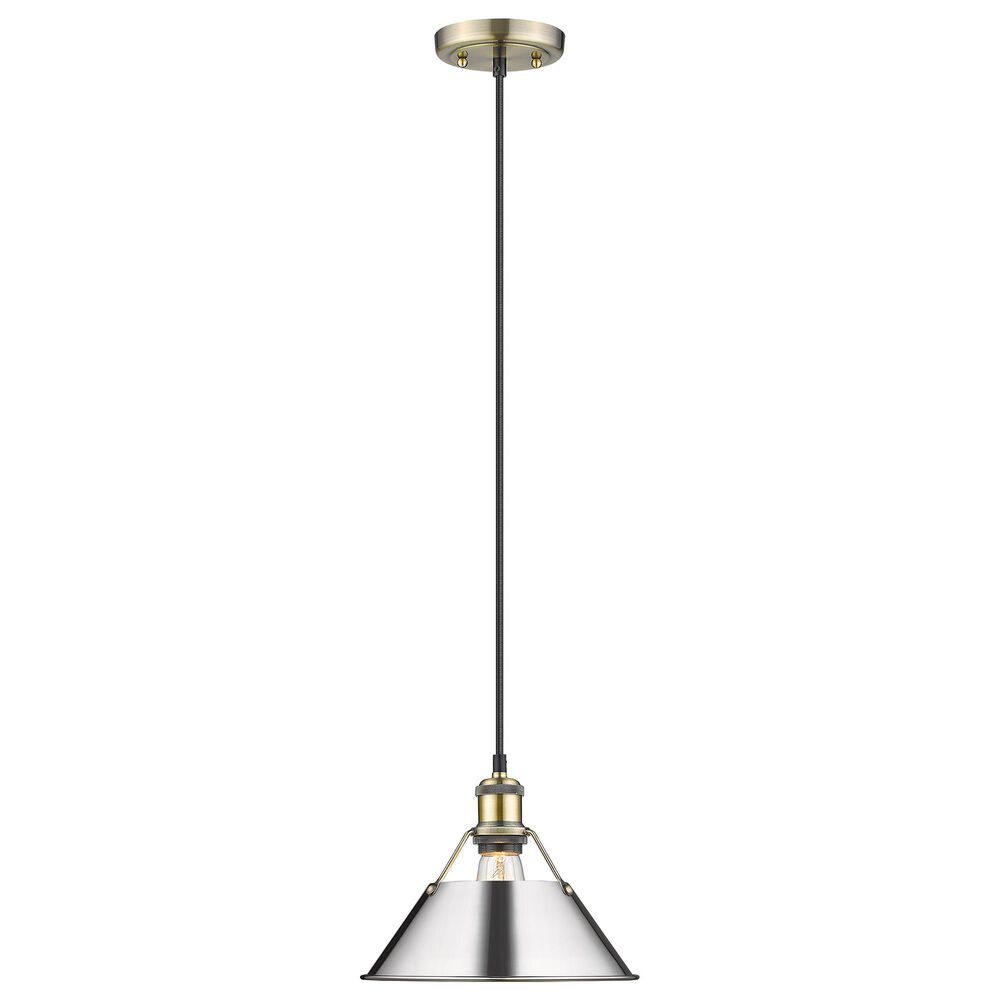 Golden Lighting Orwell 1-Light Medium Pendant with Chrome Shade in Aged Brass, , large