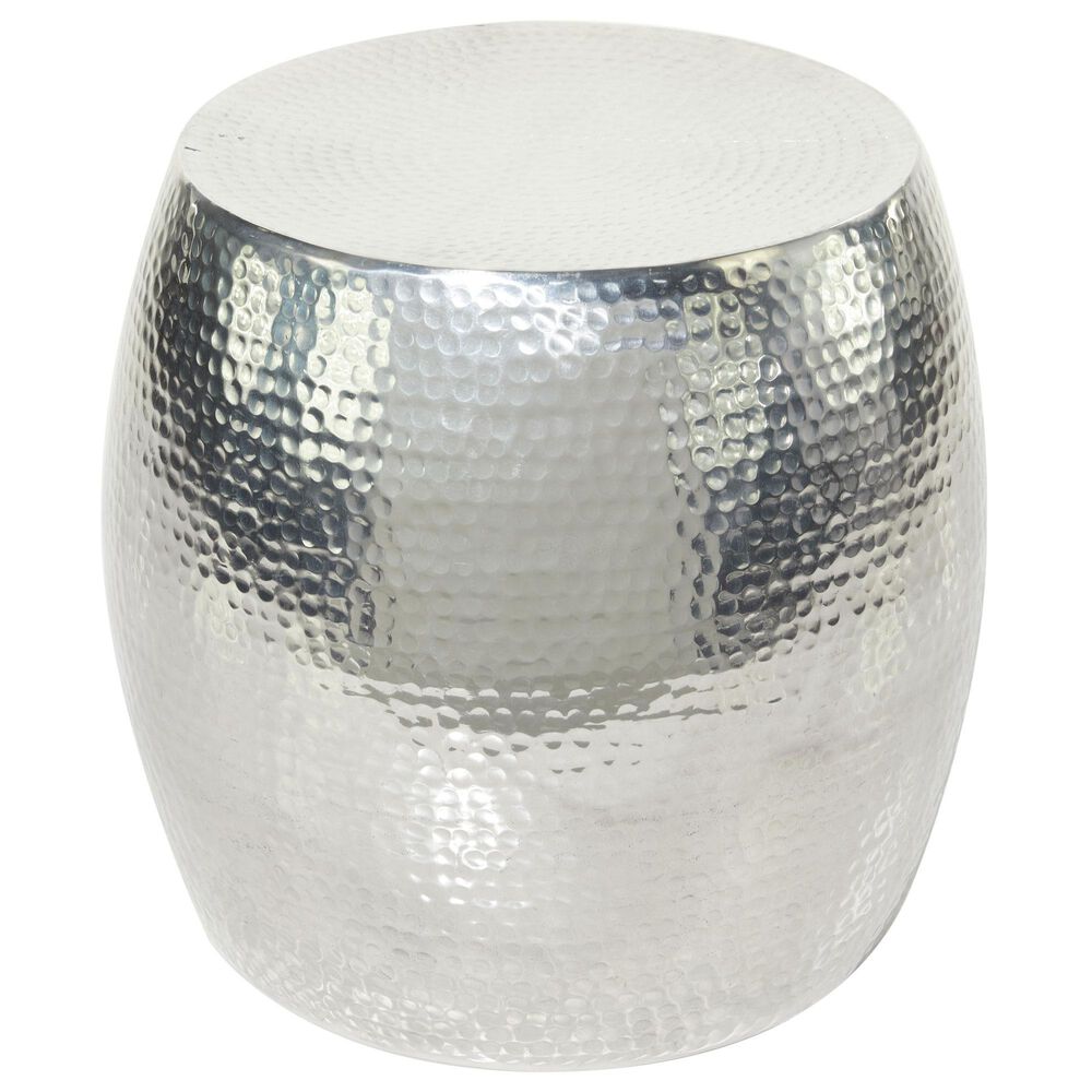 Maple and Jade Drum End Table with Hammered Design in Silver, , large