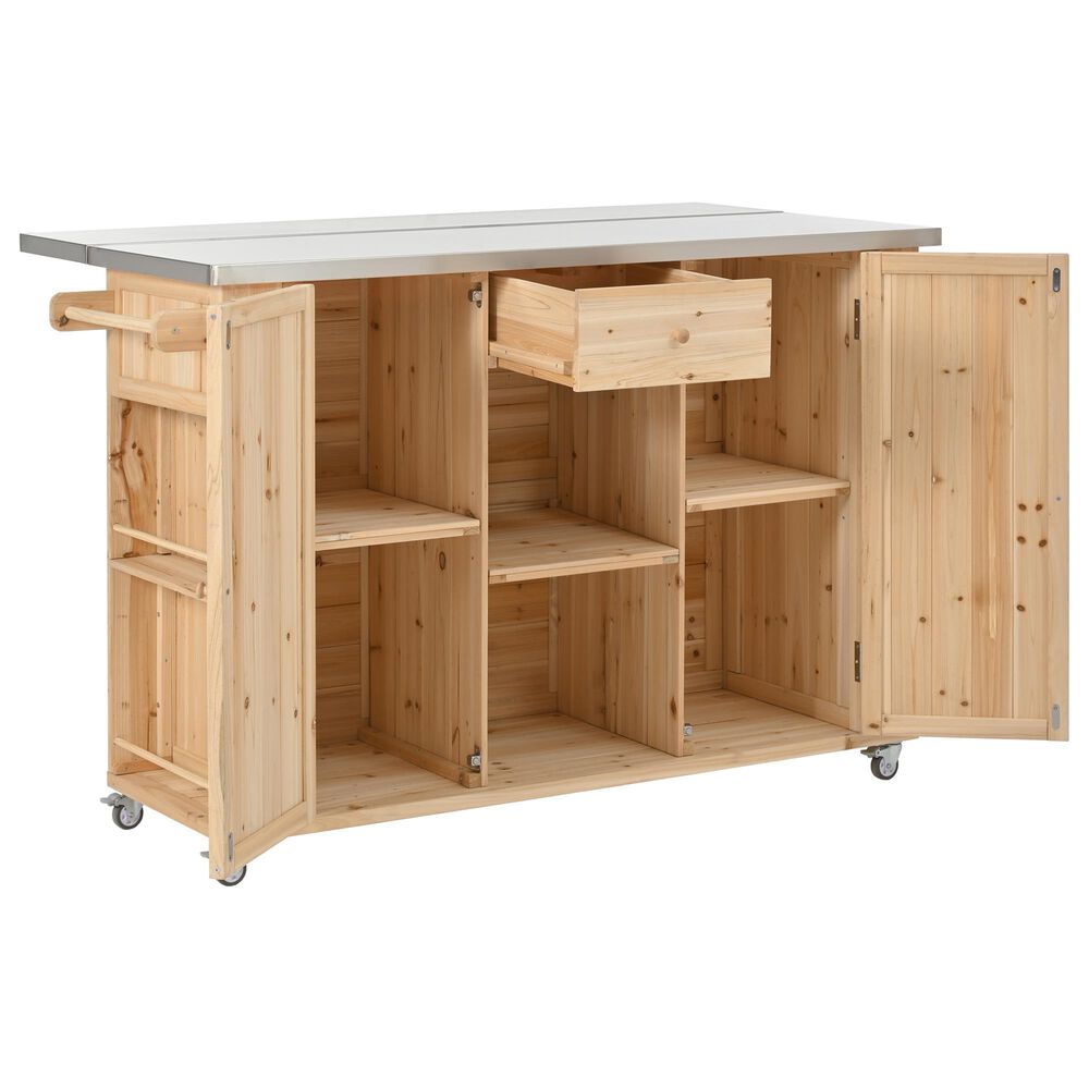 Hearth and Haven Outdoor Kitchen Island with Stainless Steel Top in Natural, , large