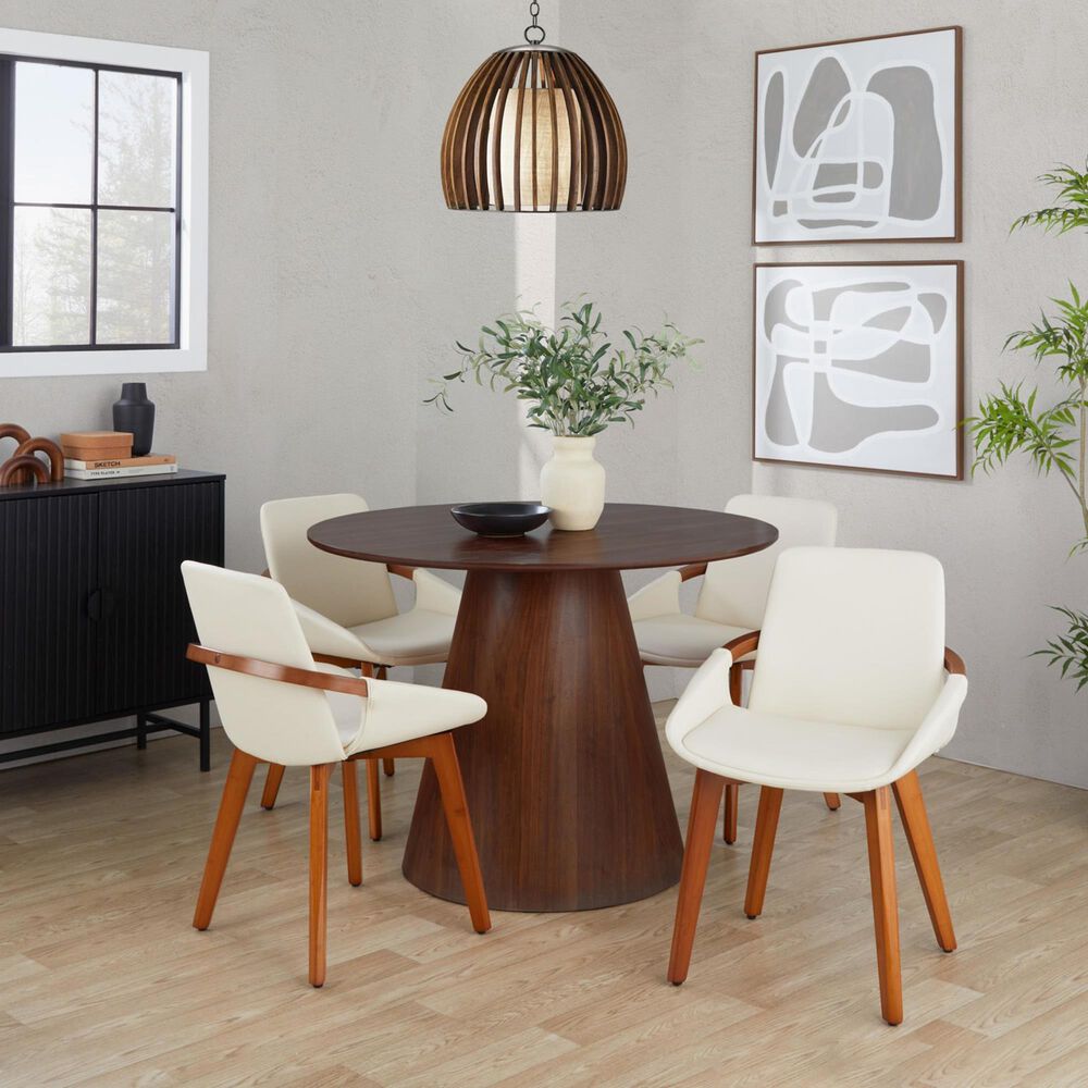 Lumisource Cosmo Arm Chair with Cream Faux Leather Cushion in Walnut, , large
