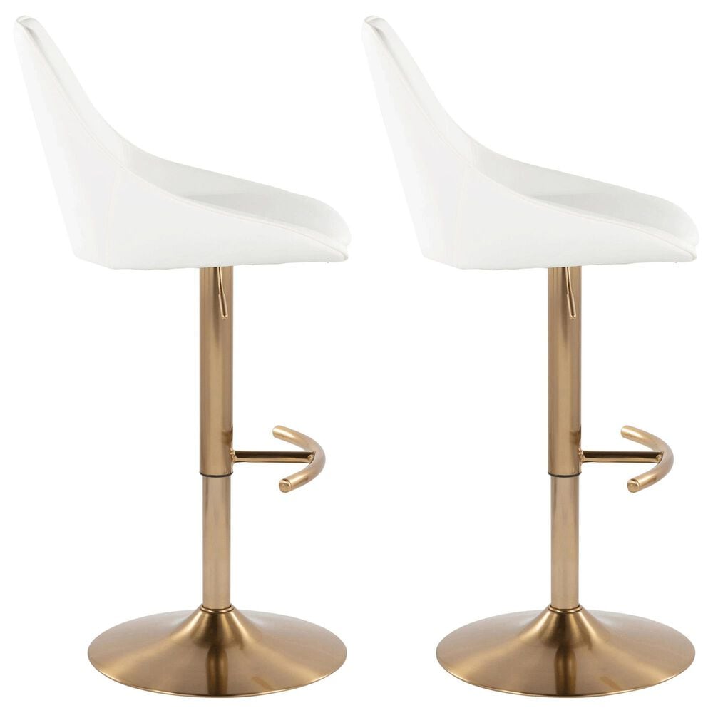 LumiSource Diana Adjustable Barstool with White Faux Leather Upholstery in Gold (Set of 2), , large