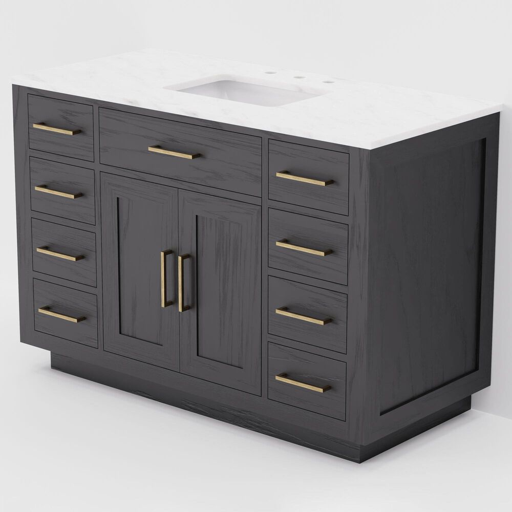 Lexora Home Abbey 48" Single Bathroom Vanity in Black Oak with 2 cm White Carrara Marble Top and Rectangular Sink, , large