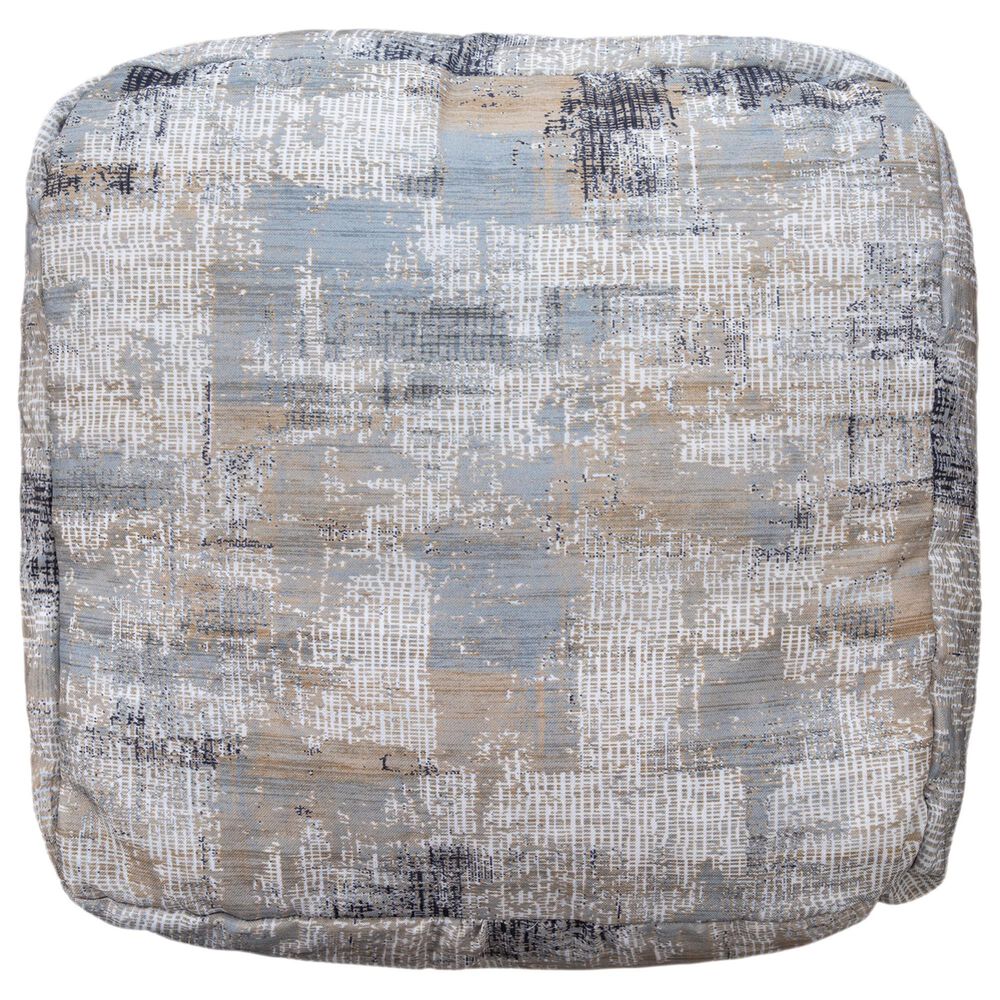 LR Home 18" Square Abstract Pouf in Taupe and Blue, , large