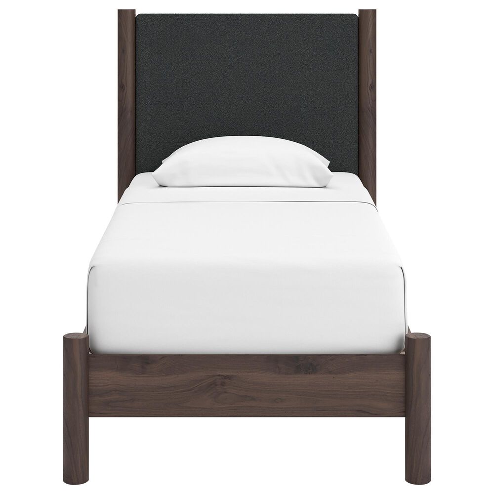 Ashley Pamytta Twin Upholstered Panel Platform Bed in Rich Brown, , large