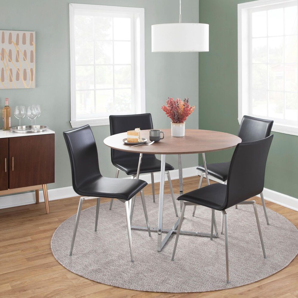 Lumisource Mason Swivel Side Chair with Black Upholstered in Brushed Stainless Steel (Set of 2), , large