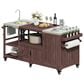 HOMLUX 75.4" Outdoor Kitchen Island with Sink, Solid Wood Outdoor Grill Cart for XL Green Egg Grills, Rolling Outdoor Bar Cart with Stainless Steel Top, for Pizza Prep & BBQ, Brown, , large
