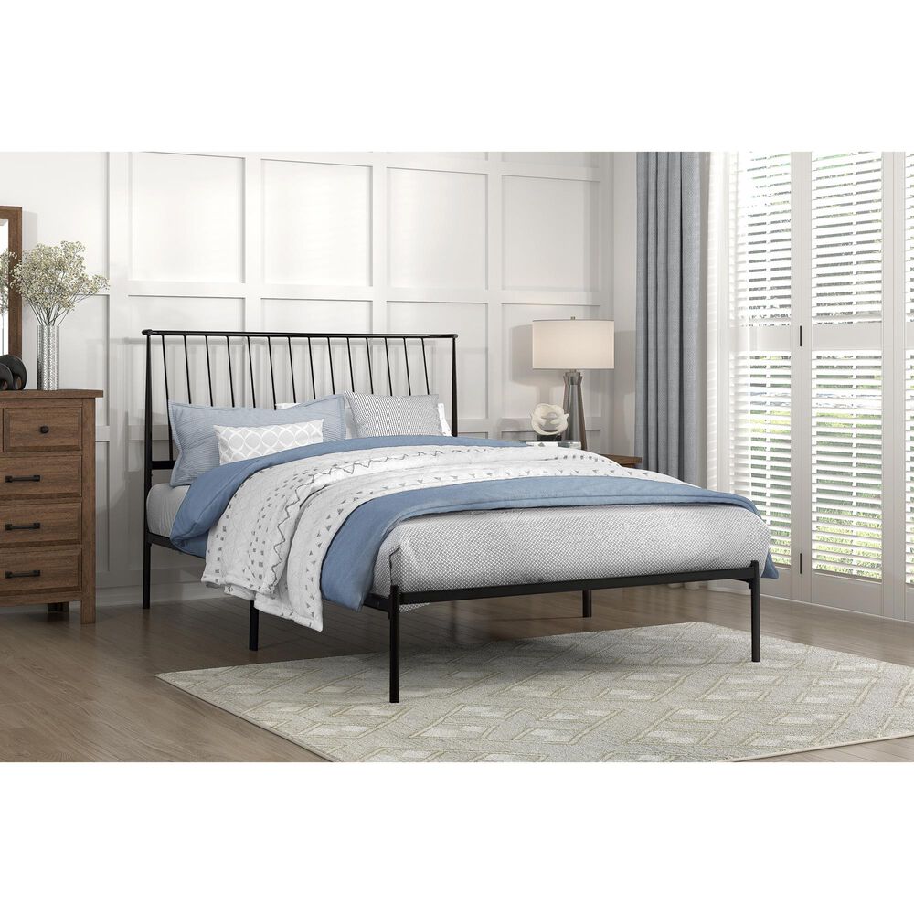 Hearth and Haven King Platform Bed with Angle Headboard in Black, , large
