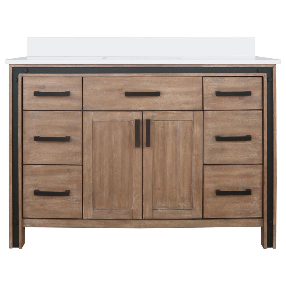 Lexora Home Ziva 48&quot; Single Bathroom Vanity in Rustic Barnwood with 2 cm White Quartz Top and Rectangular Sink, , large