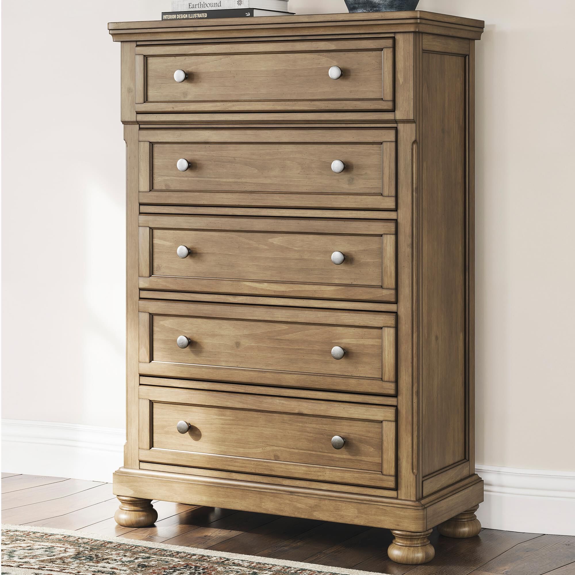 Ashley Feddinger 5 Drawer Chest in Chestnut Brown