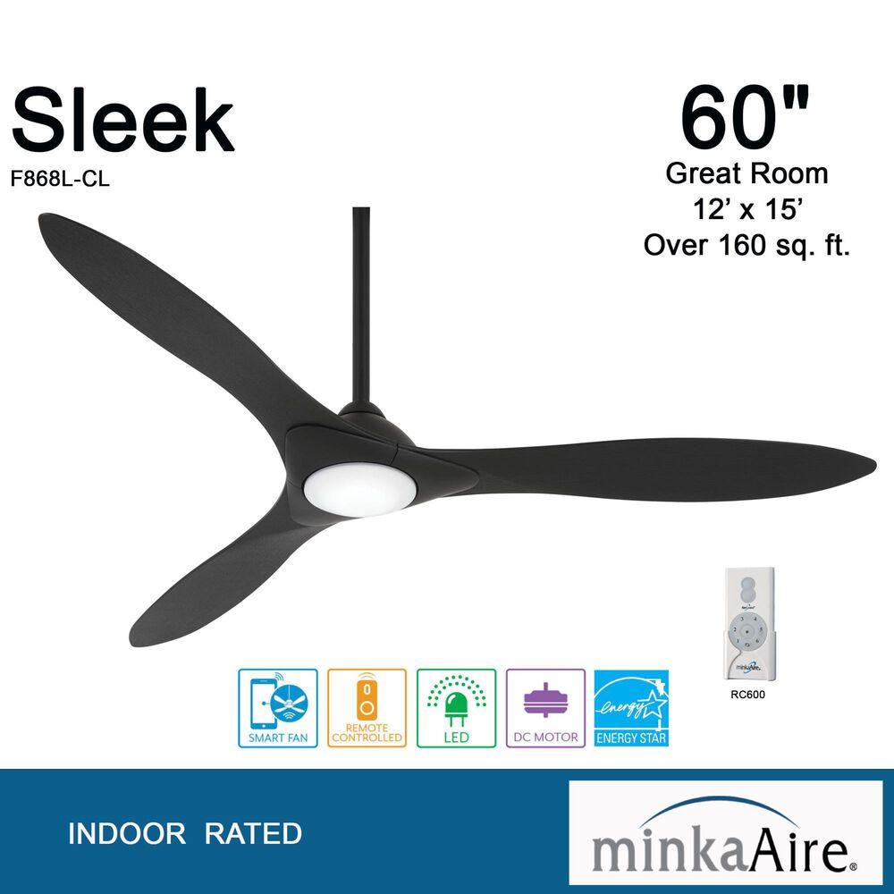 Minka-Aire Sleek 60" Smart Ceiling Fan with LED Light in Coal, , large