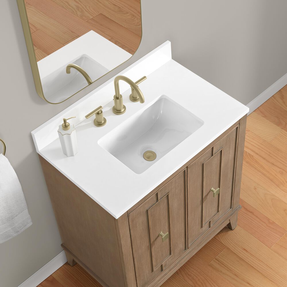 37B Kinsale 30" Single Bathroom Vanity Cabinet in Walnut Drift with White Composite Stone Top and Backsplash, , large