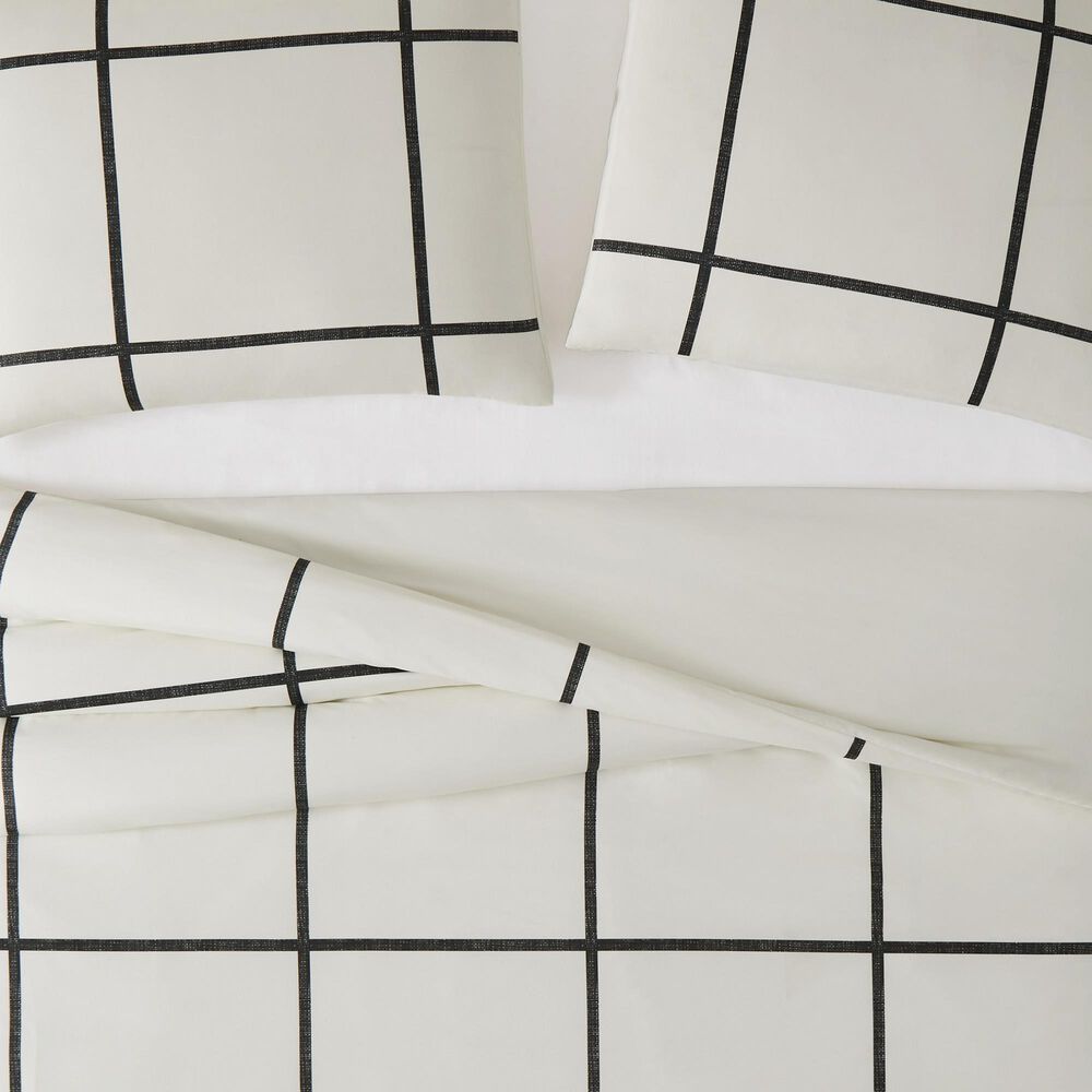 Pem America Truly Soft Windowpane 3-Piece King Duvet Set in Ivory and Black, , large