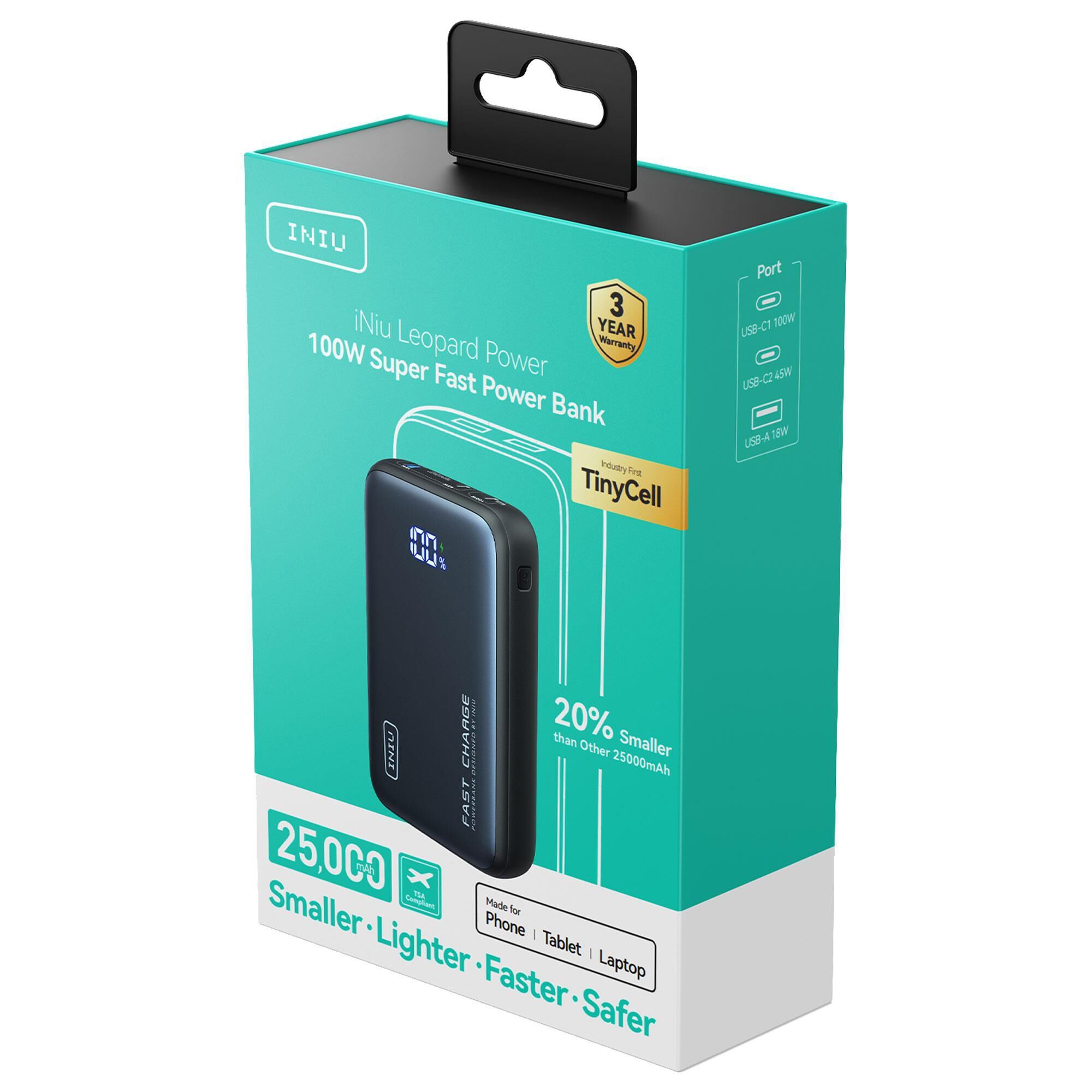 INIU Leopard Power 25000mAh 100W Fast Charging Power Bank in Black