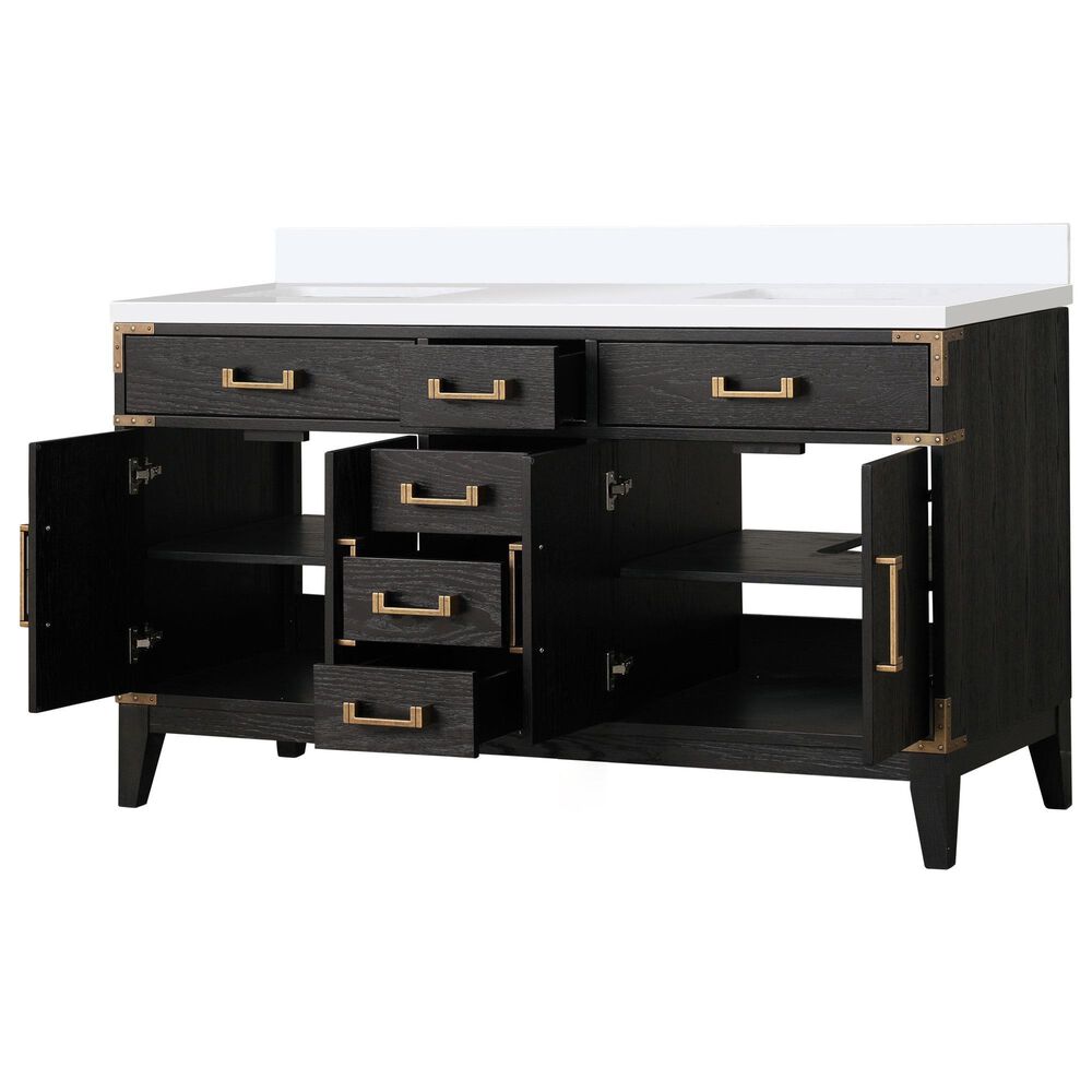 Lexora Home Laurel 60&quot; Double Bathroom Vanity in Black Oak with White Cultured Marble Top and Rectangular Sinks, , large