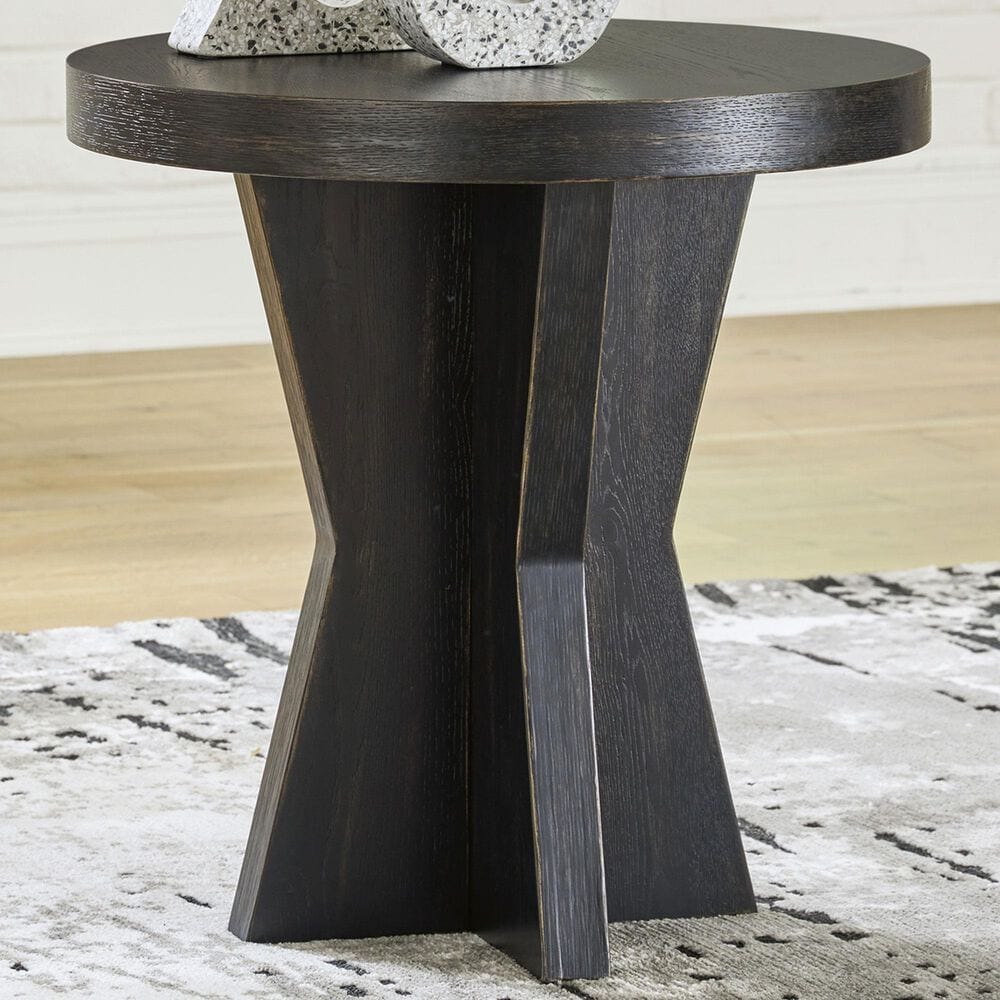 Ashley Galliden Round End Table in Aged Black, , large