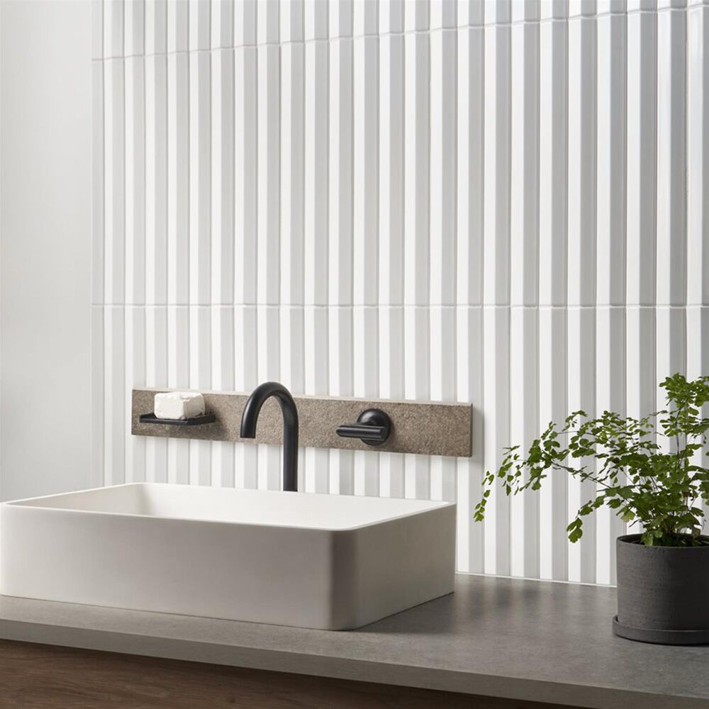 Soho Studio Accordion Blanco White 5" x 16" Porcelain Tile, , large