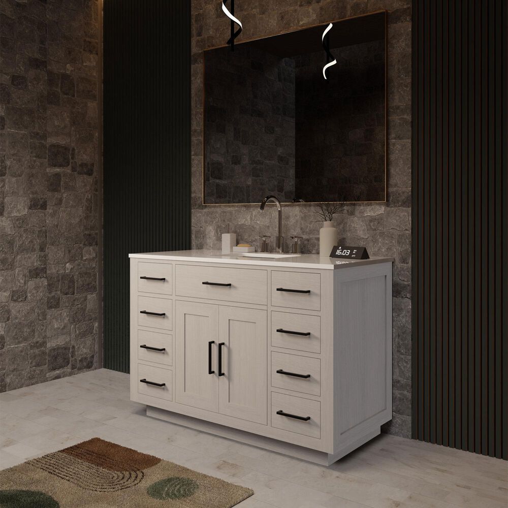 Lexora Home Abbey 48" Single Bathroom Vanity in White Oak with 2 cm White Quartz Top and Rectangular Sink, , large