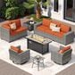 HOMLUX 10-Piece Outdoor Patio Wicker Sectional Furniture Set in Orange Red, , large