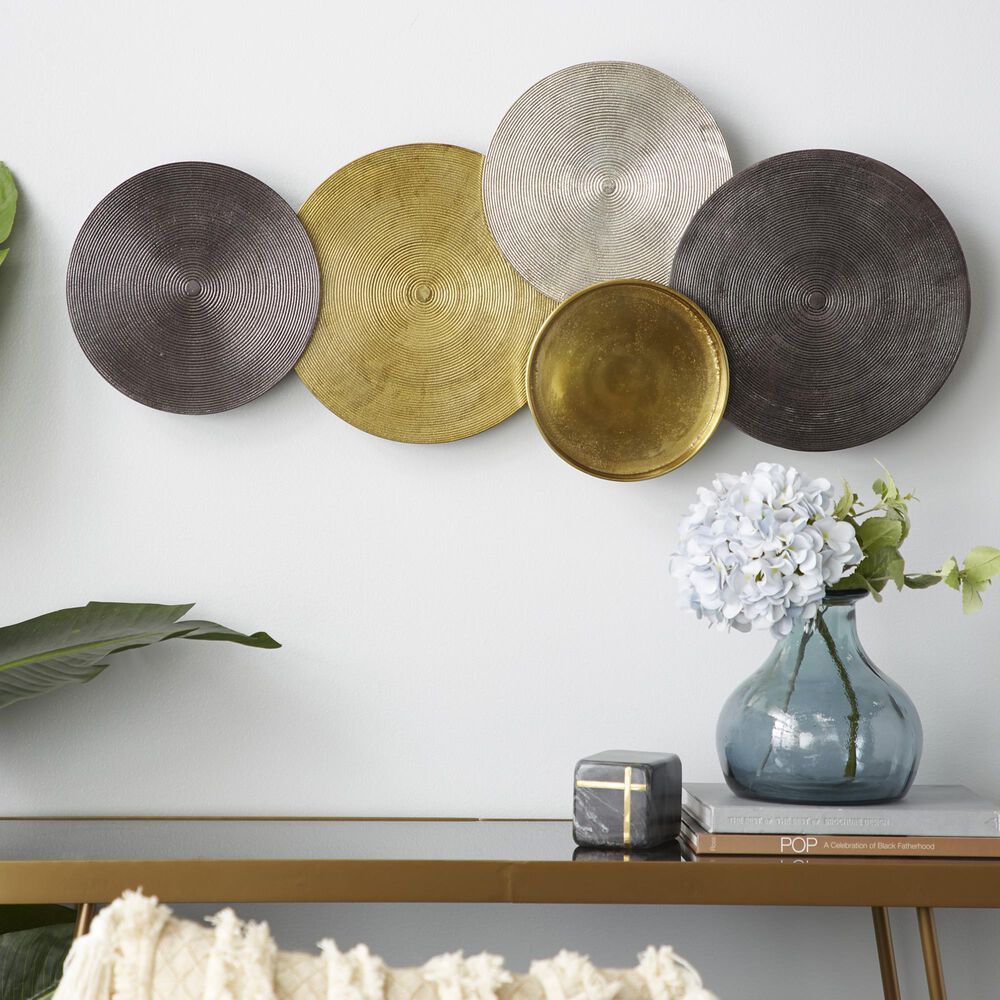 Maple and Jade 17&quot; x 36&quot; Coastal Abstract Wall Decor in Black, Silver and Gold, , large