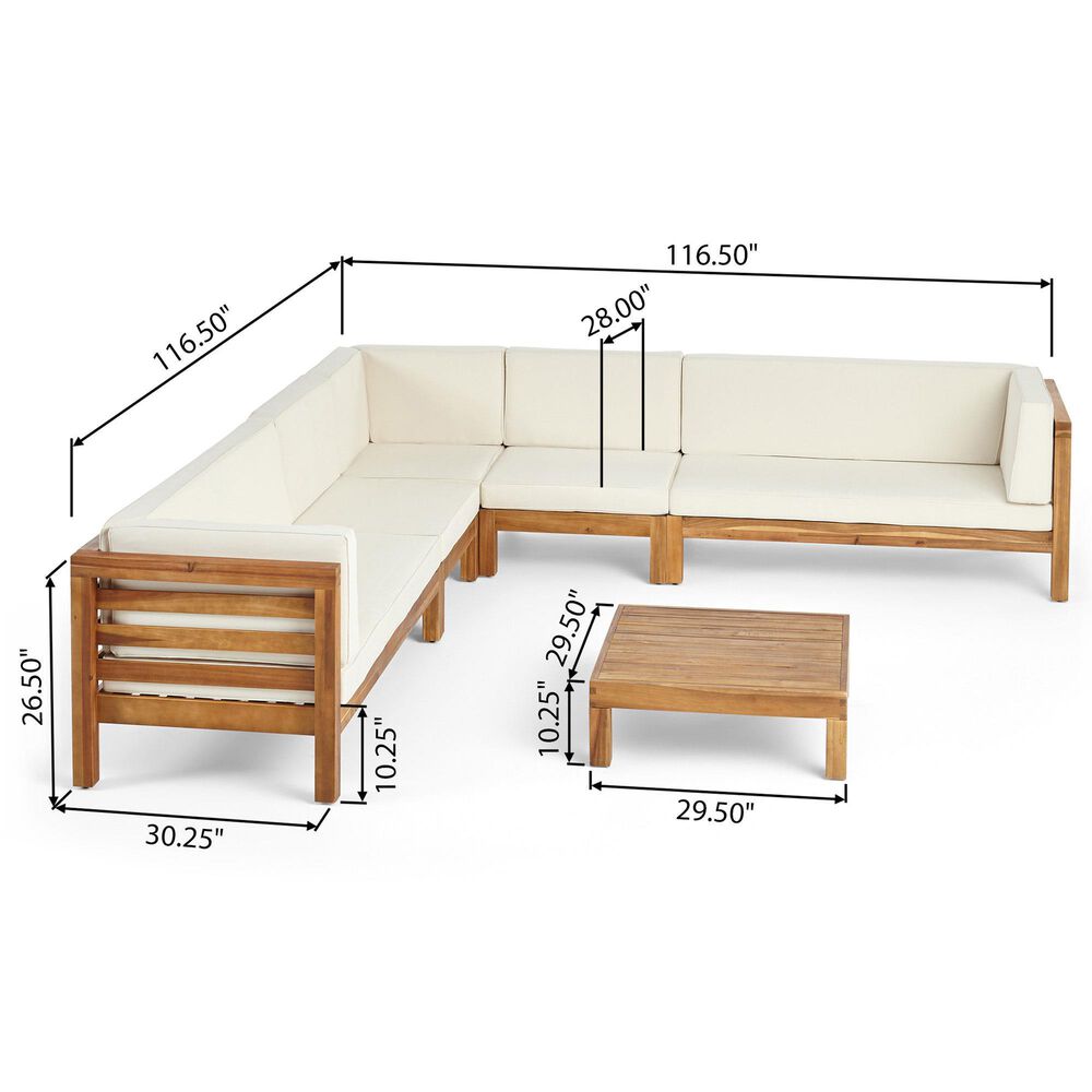 Noble House Kaena 6-Piece Stationary Patio L-Shaped Sectional Chat Set in Beige, , large