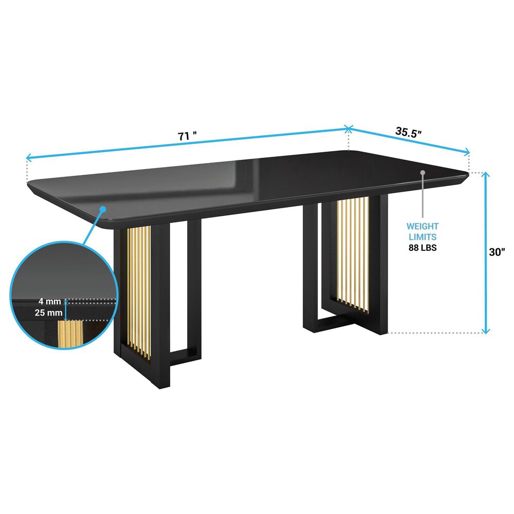 Rta Products Llc Modern Dining Table with Painted Glass Top in Black and Gold, , large