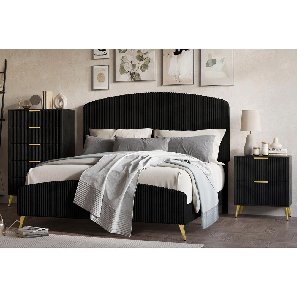 New Heritage Design Kailani Queen Upholstered Bed in Black, , large