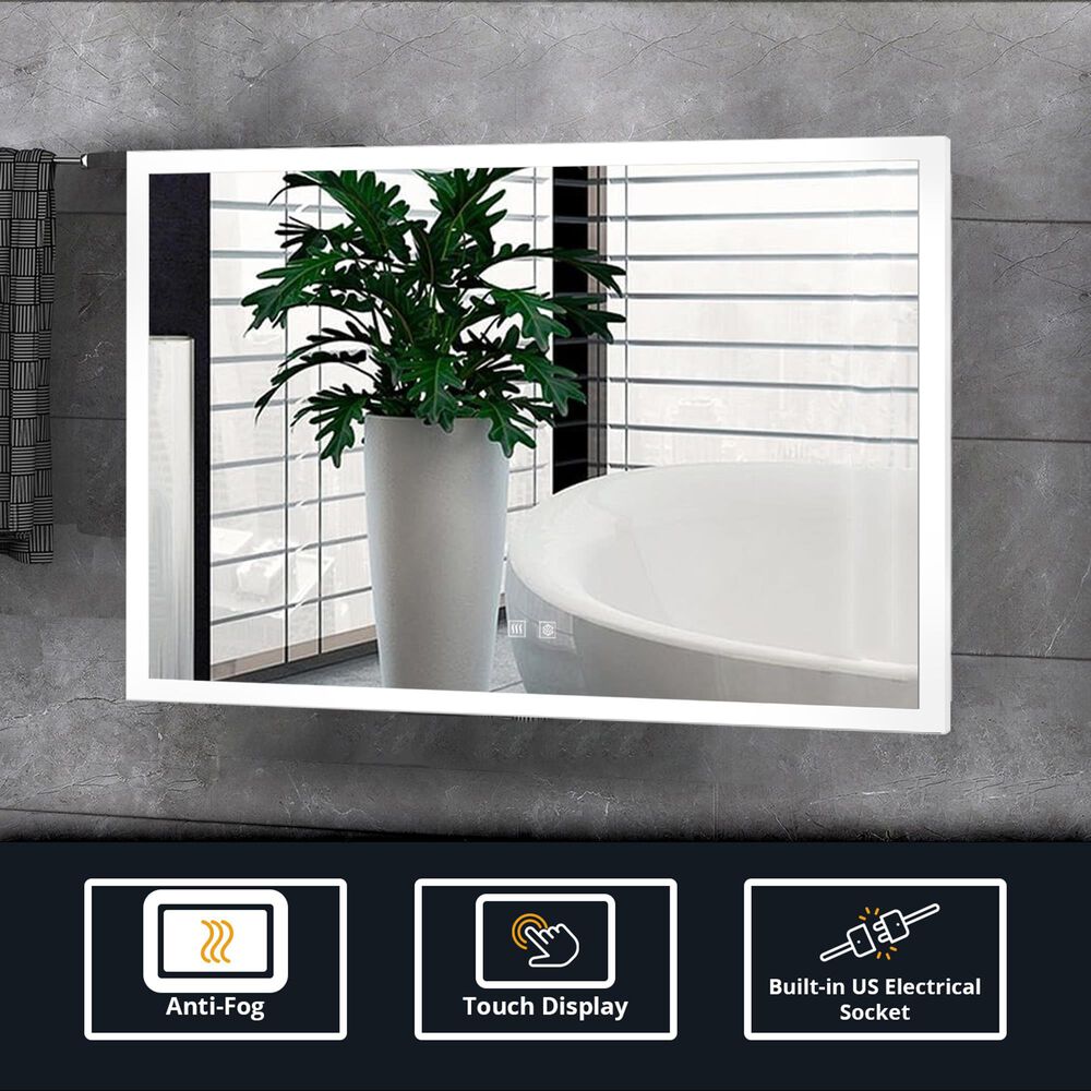 Lexora Home Aurorium 32" x 24" LED Vanity Mirror in White, , large