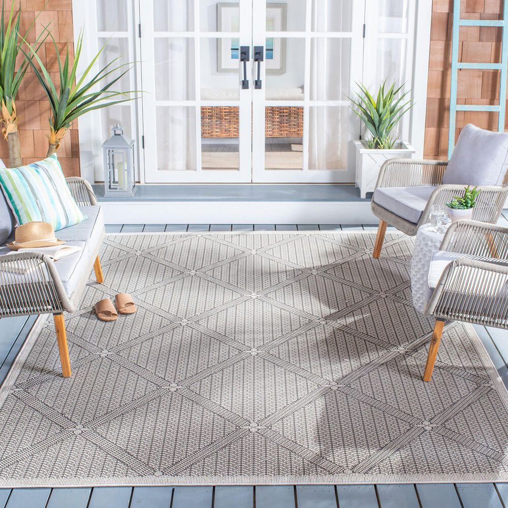 Safavieh Bermuda 8' Square Cream and Grey Indoor/Outdoor Area Performance  Rug, NFM