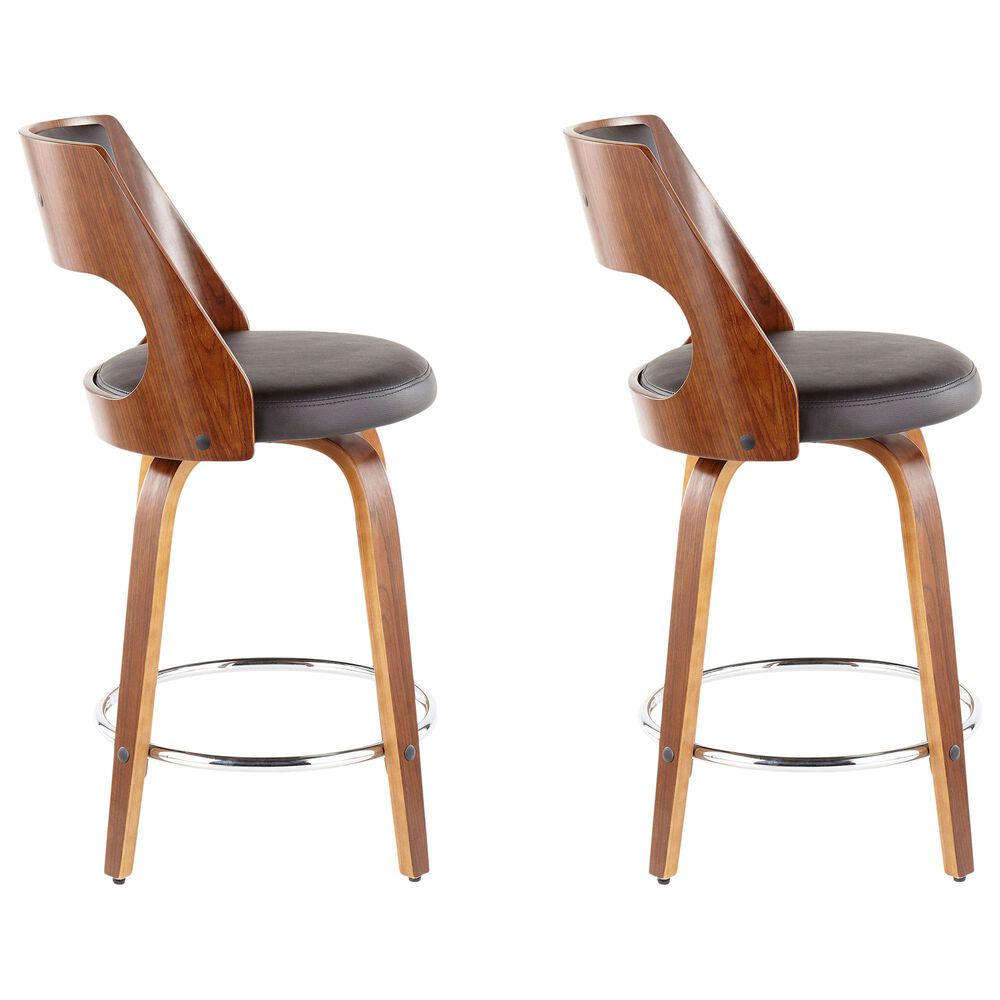 Lumisource Cecina Swivel Counter Stool with Brown Cushion in Walnut and Chrome &#40;Set of 2&#41;, , large