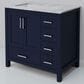 Lexora Home Jacques 36" Left Offset Single Bathroom Vanity in Navy Blue with 2 cm White Carrara Marble Top and Rectangular Sink, , large