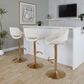 LumiSource Fabrico Swivel Adjustable Bar Stool with Cream Noise Fabric Upholstery and Rounded T Footrest in Gold (Set of 2), , large