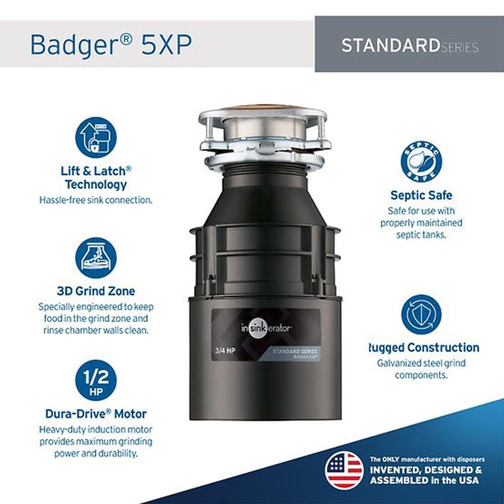 InSinkerator Badger 5XP 3/4 HP Garbage Disposal with Cord in Waterborne Gray Enamel, , large