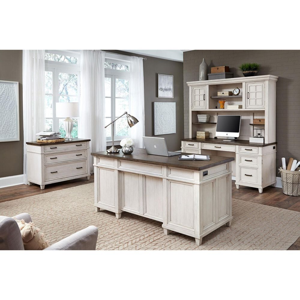 Riva Ridge Caraway 2-Piece Executive Desk and Lateral File Set in Aged Ivory, , large