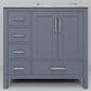 Lexora Home Jacques 36" Right Offset Single Bathroom Vanity in Dark Grey with 2 cm White Carrara Marble Top and Rectangular Sink, , large
