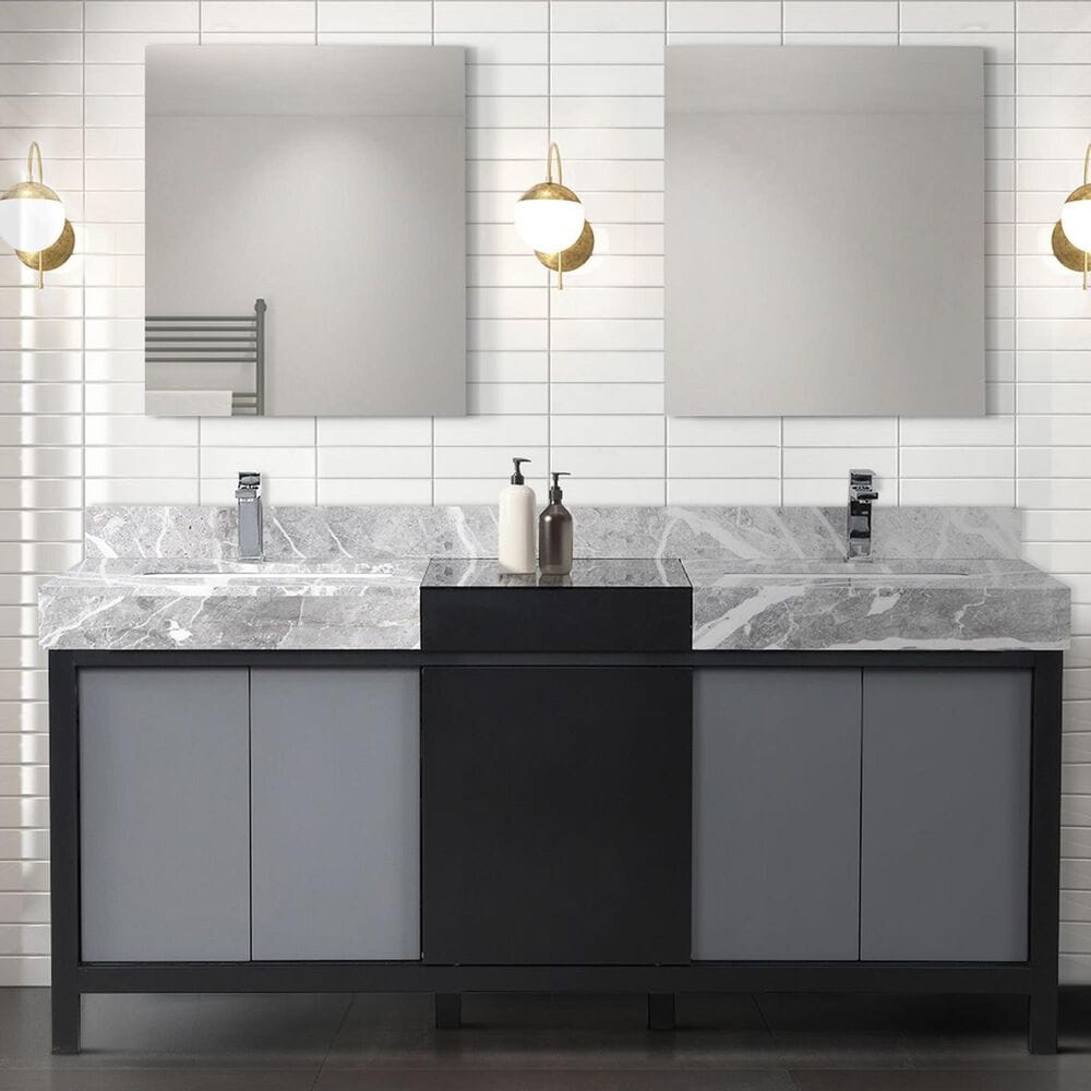 Lexora Home Zilara 72&quot; Double Bathroom Vanity in Black and Grey with 11 cm Castle Grey Marble Top and Rectangular Sinks, , large