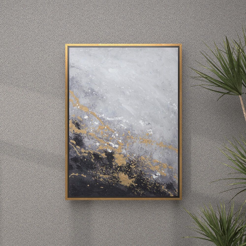 CosmoLiving by Cosmopolitan 40&quot; x 30&quot; Abstract Corner Wall Art in Black, Metallic Gold, White and Smoky Gray, , large