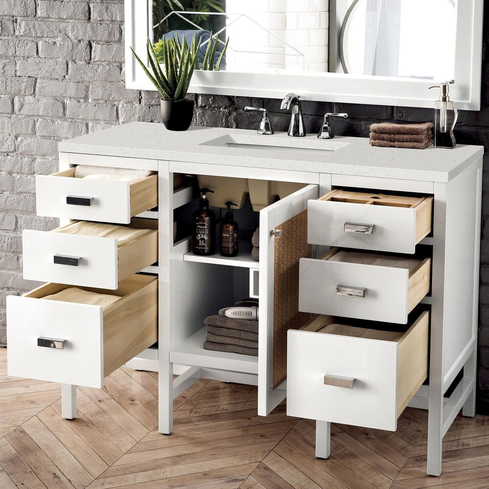 James Martin Vanities Addison 48" Single Bathroom Vanity in Glossy White with 3 cm Lime Delight Quartz Top and Rectangular Sink, , large